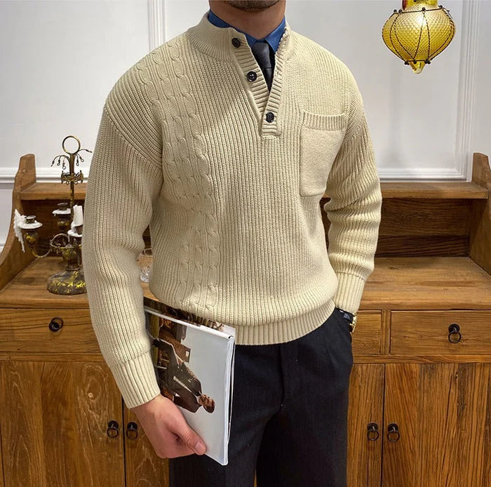 DUNES RIBBED CABLE KNIT BUTTON SWEATER