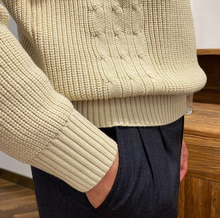 DUNES RIBBED CABLE KNIT BUTTON SWEATER