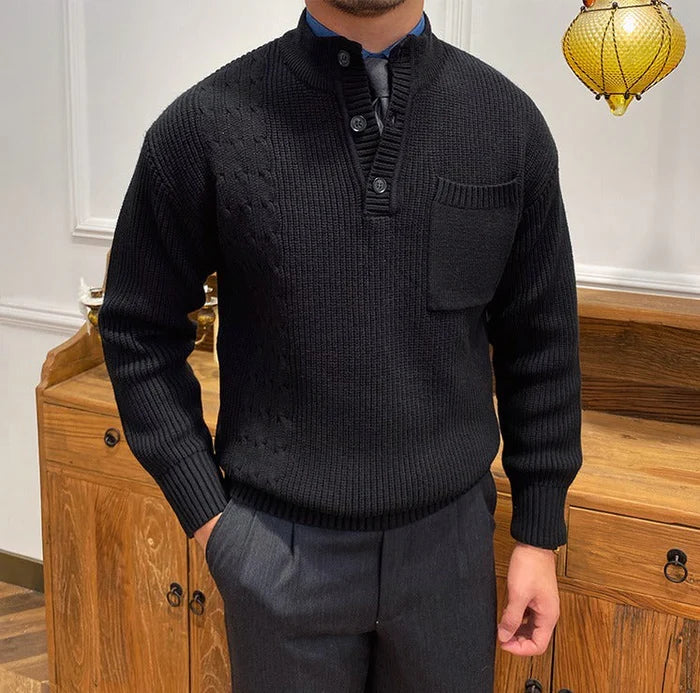 DUNES RIBBED CABLE KNIT BUTTON SWEATER