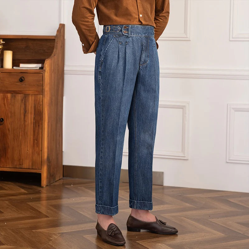 DENIM SEYR PLEATED STRAIGHT TROUSERS