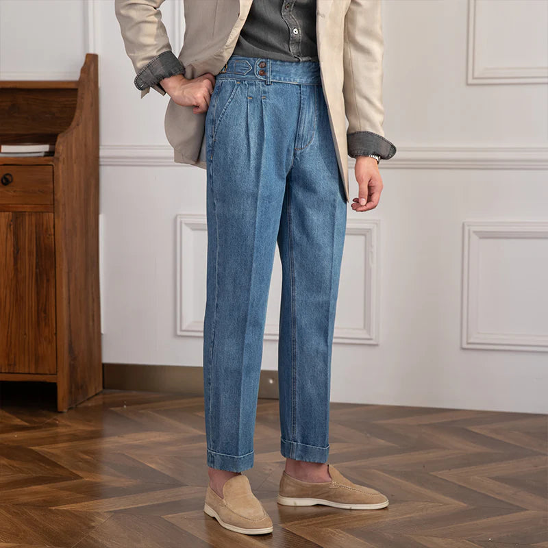 DENIM SEYR PLEATED STRAIGHT TROUSERS