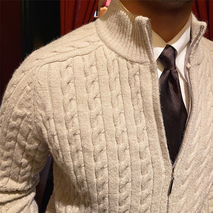 MARION CABLE KNIT ZIP-UP CARDIGAN