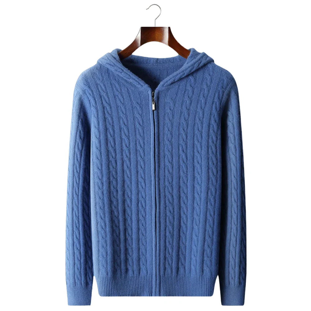 NOTTING 100% CASHMERE CABLE ZIP HODDIE