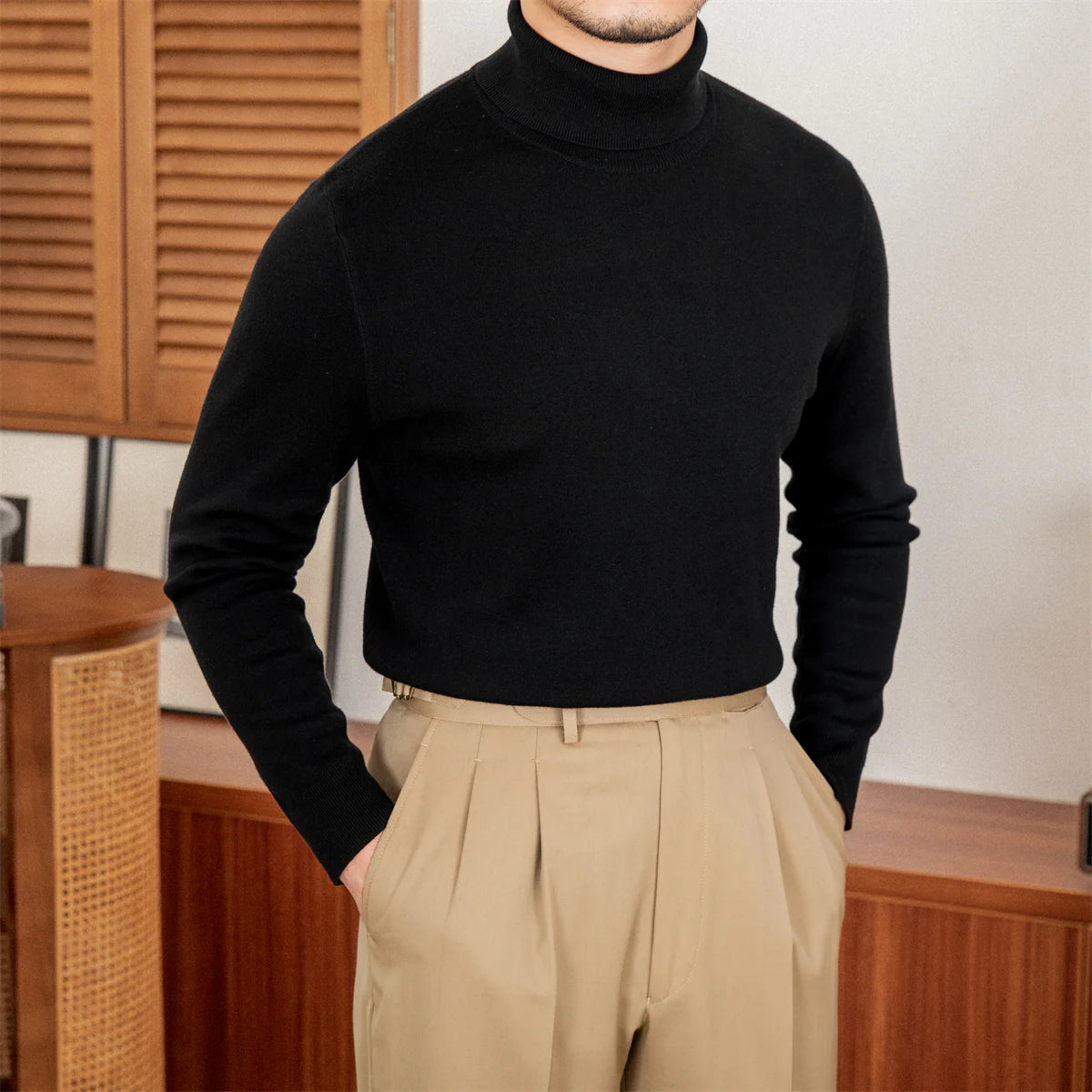 AMIR SLIM FIT WOOL TURTLENECK