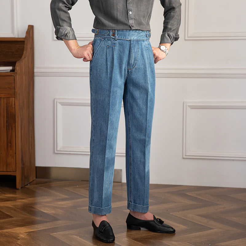 DENIM SEYR PLEATED STRAIGHT TROUSERS