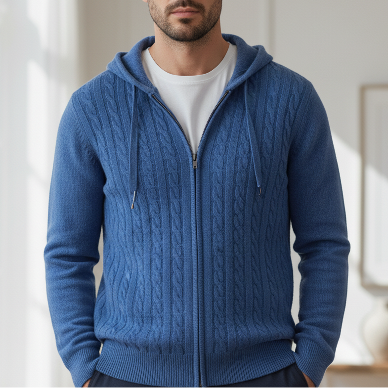 NOTTING 100% CASHMERE CABLE ZIP HODDIE