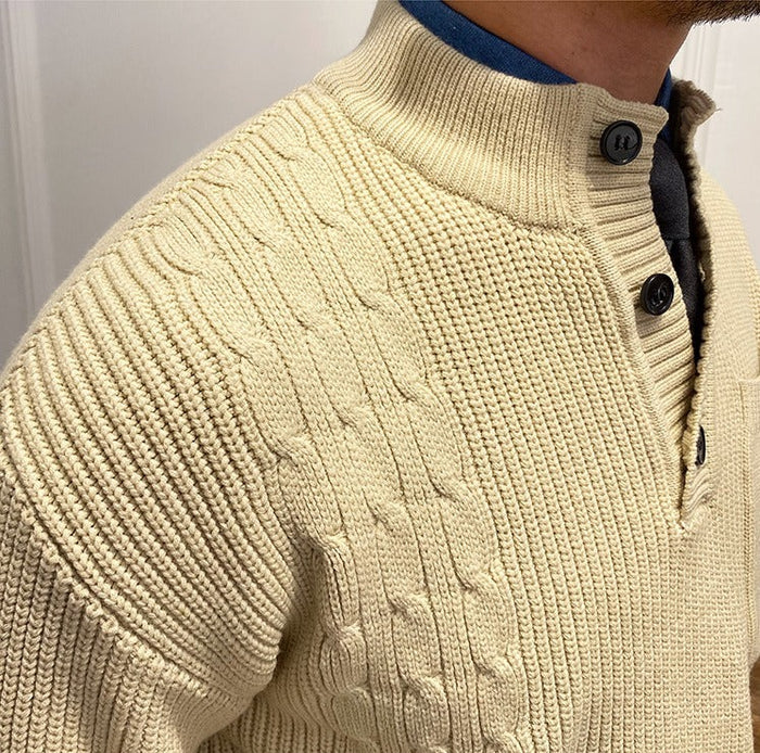 DUNES RIBBED CABLE KNIT BUTTON SWEATER