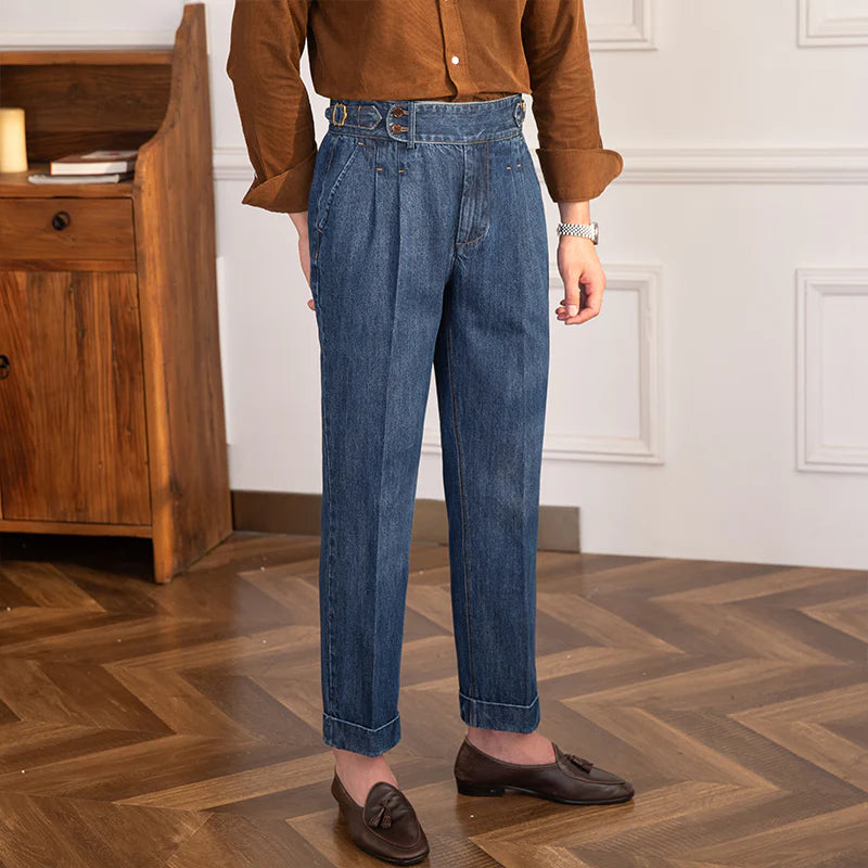 DENIM SEYR PLEATED STRAIGHT TROUSERS