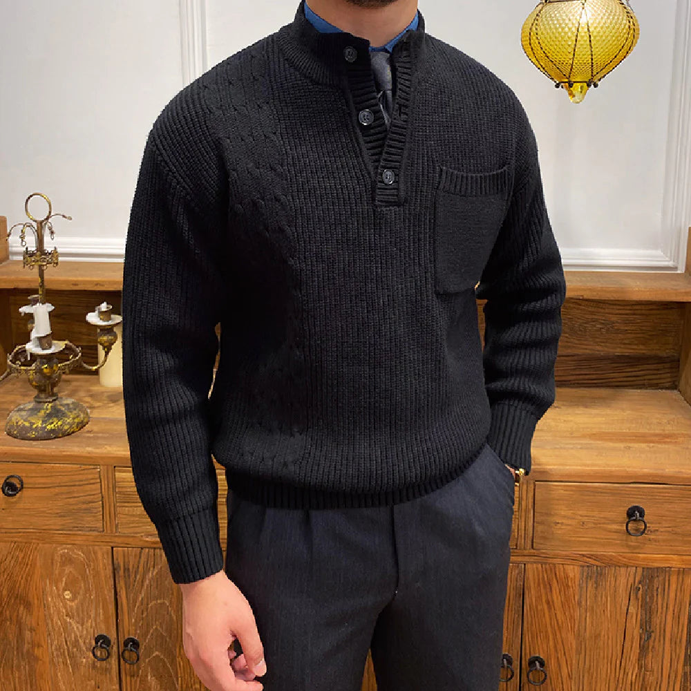 DUNES RIBBED CABLE KNIT BUTTON SWEATER