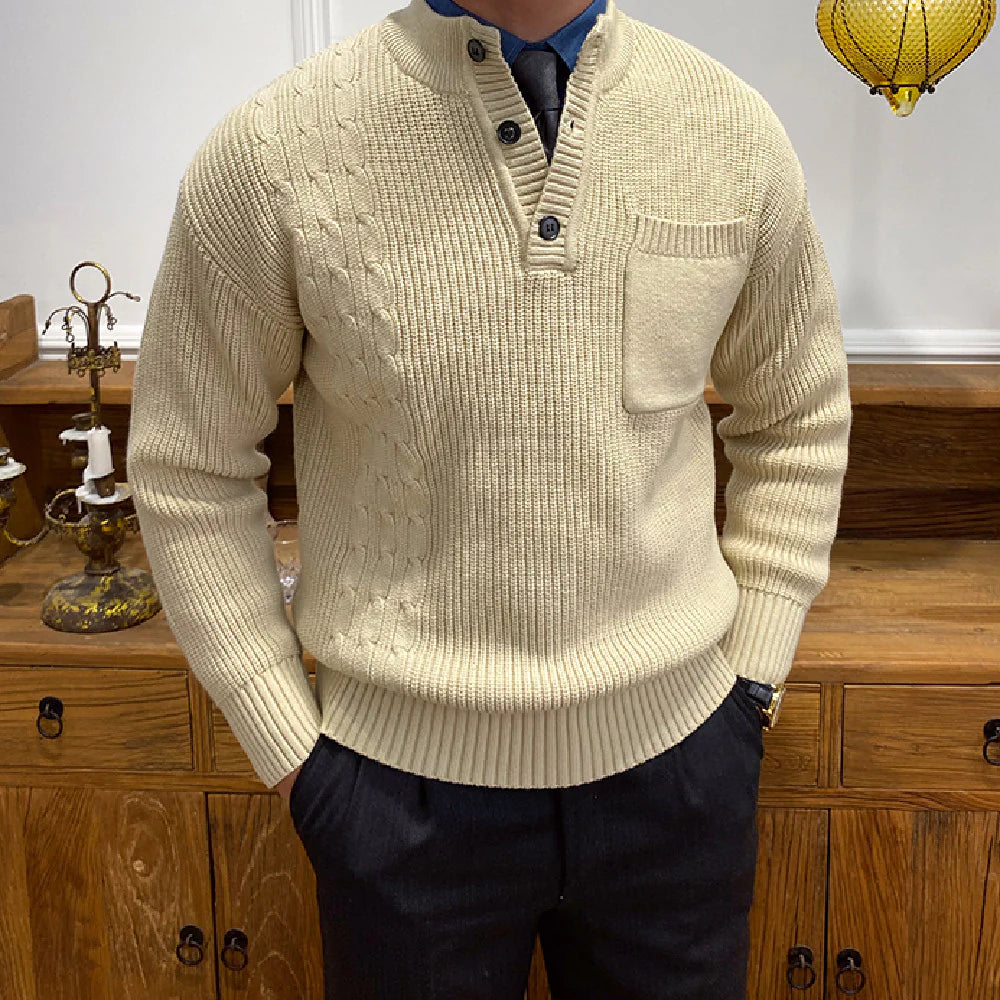 DUNES RIBBED CABLE KNIT BUTTON SWEATER
